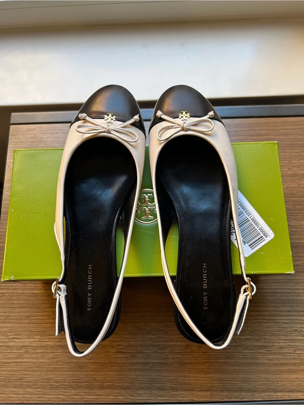 New Tory Burch Cap-Toe Slingback Ballet Cream/Black, Size 7, $300 Retail